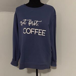 Women's Blue 'But First, Coffee' Sweater Green Tea medium